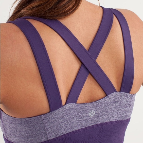 Lululemon Chaturanga Tank-Heathered Concord Grape Athletic Tank with Mesh- Size8 - Picture 4 of 15
